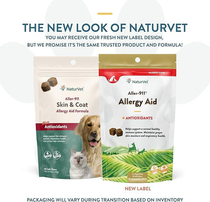 NaturVet – Aller-911 Skin & Coat Allergy Aid Plus Antioxidants – 90 Soft Chews – Supports Immune System, Skin Moisture & Respiratory Health – Enhanced with Omegas, DHA & EPA – for Dogs & Cats