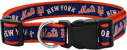 MLB New York Mets Licensed PET COLLAR- Heavy-Duty, Strong, and Durable Dog Collar. Available in 29 Baseball Teams and 4 Sizes