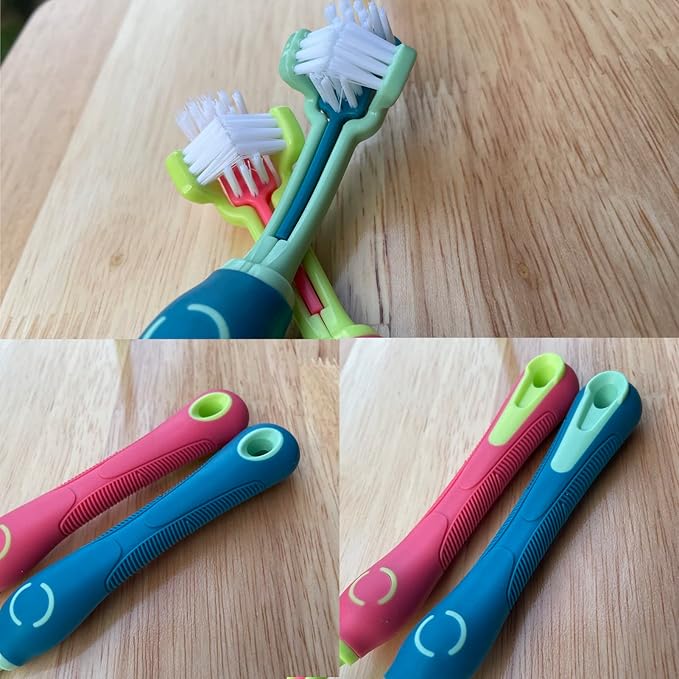 Dog Toothbrush, 2-Pack, Pink and Green, Battery Powered, Suitable for Most Dogs and Cats, Three-Sided Design for Easy Teeth Cleaning