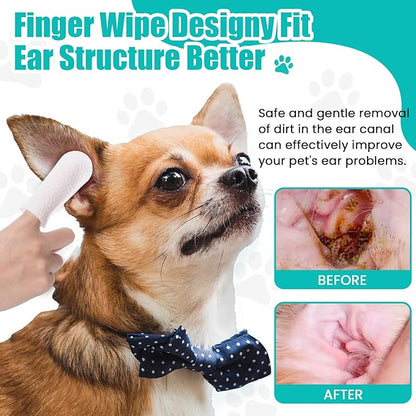 2-Pack Teeth and Ear Cleaner Finger Wipes, Dog and Cat Grooming Kit, Soothing Odor Control, Reduces Dirt and Wax Buildup, Cleans Teeth and Reduces Tartar and Odor, 100 Tablets