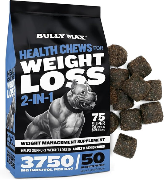 Bully Max 2-in-1 Dog Weight Loss Supplement Chews for Adult & Senior Dogs - Dog Food Supplements for Immunity, Joint Health & Weight Control - Dog Treats for Small & Large Breeds - 75 Soft Chews