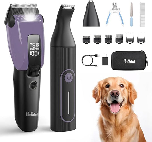 Dog Grooming Kit for Heavy Thick Hair&Coats, 3 in 1 Dog Clippers for Grooming, Rechargeable Cordless Pet Shaver with Storage Box, Quiet Dog Paw Trimmer for Small and Large Dogs Cats Animals
