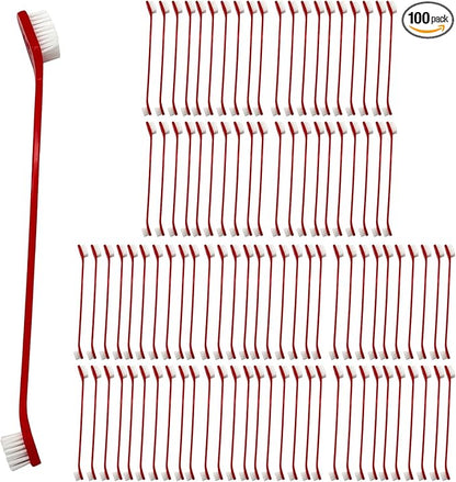 100Pcs Dog Toothbrush Dual Headed Puppy Tooth Brushing Kit Long Handle Soft Grooming Pet Dental Brushes Convenient Double Sided for Pets Cat Puppy Teeth Brush Cleaning Oral Care Supplies -Red