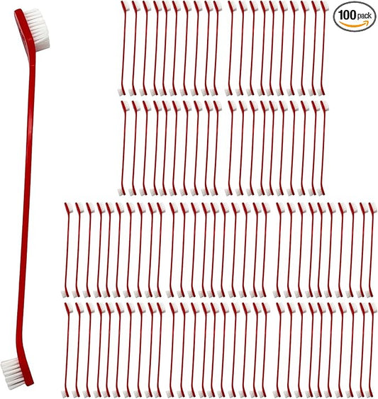 100Pcs Dog Toothbrush Dual Headed Puppy Tooth Brushing Kit Long Handle Soft Grooming Pet Dental Brushes Convenient Double Sided for Pets Cat Puppy Teeth Brush Cleaning Oral Care Supplies -Red