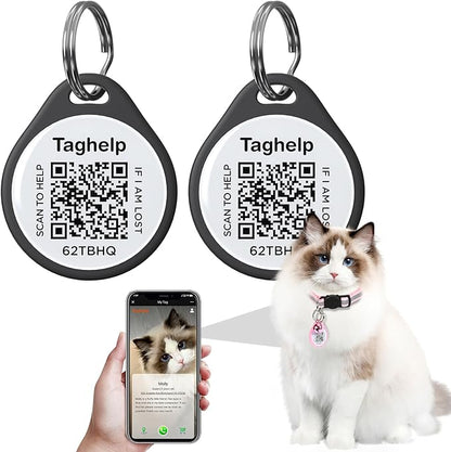 (2 Pack) QR Code Pet ID Dog cat Tags for Collar Personalized for Pet Online Profile - Scan QR Receive Instant Pet Location Alert Email, Anti-Lost,No Subscription fees (2 Black, for cat - 1")
