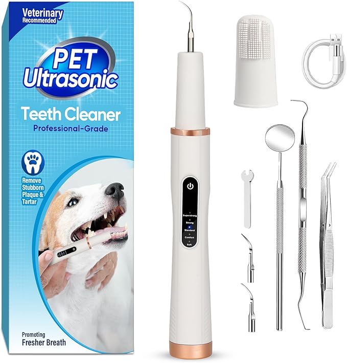 Dog Tooth Brushing Kit, Ultrasonic Dog Teeth Cleaning Kit, Waterproof Pet Dental Care Solution for Plãque, Tãrtar&Cãlculus, Pet Tooth Scaler for Dogs&Cats