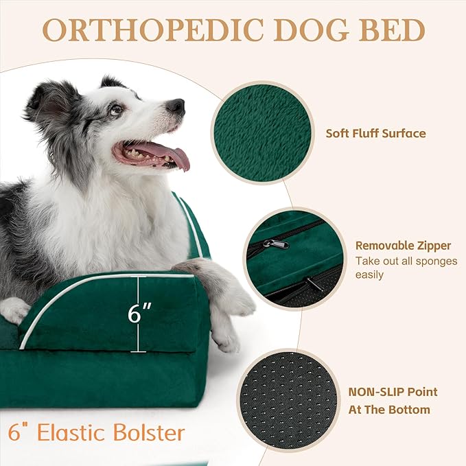 Orthopedic Dog Bed Waterproof, XXL Dog Beds for Oversized Dogs, Washable Dog Sofa Bed with Removable Cover & Non-Slip Bottom(XX-large,Emerald)