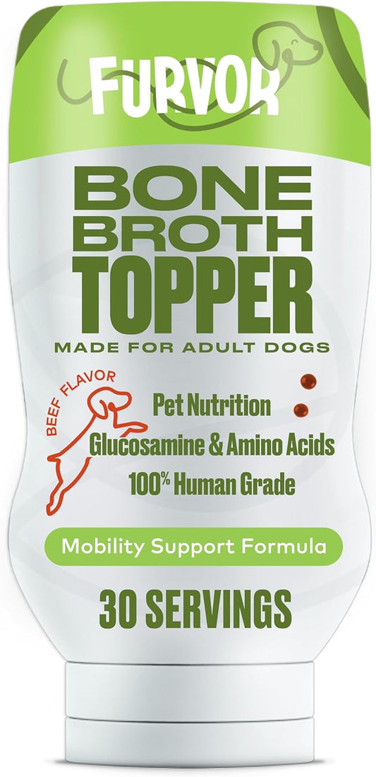 Mobility Support Beef Bone Broth for Dogs | Hip & Joint Support for Dogs | Glucosamine & Amino Acid Boosted | Human Grade Ingredients | Just add Water | Made in USA, 16 oz