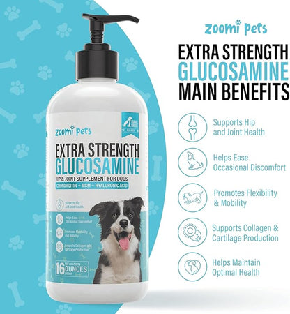 Liquid Glucosamine for Dogs (16oz) - Hip and Joint Supplement with Hyaluronic Acid, MSM, Manganese & Glucosamine Chondroitin for Dogs - Dog Joint Supplement Large Breed, Medium & Small Dogs