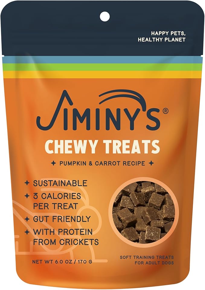 Jiminy's Chewy Cricket Dog Training Treats, Hypoallergenic, 6oz, Pumpkin & Carrot (Pack of 1)
