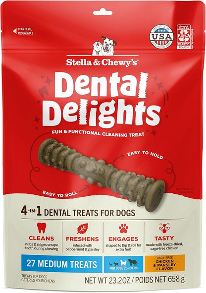 Stella & Chewy's Dental Delights with Freeze-Dried Chicken - Medium Dental Treats for Dogs, 23.2 Ounce Bag
