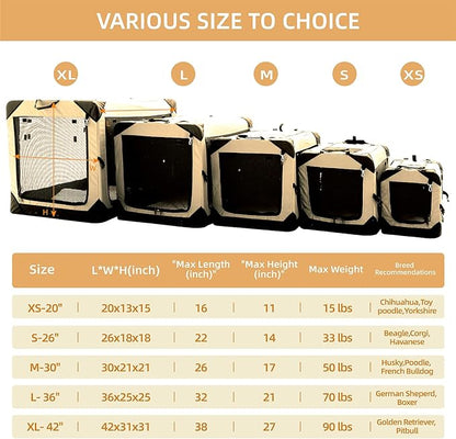 20 Inch Collapsible Dog Crate for Small Dogs, 4-Door Foldable Soft Dog Kennel with Chew Proof Mesh Windows, Indoor & Outdoor Travel Dog Crate, Soft Side Dog Crate,Beige