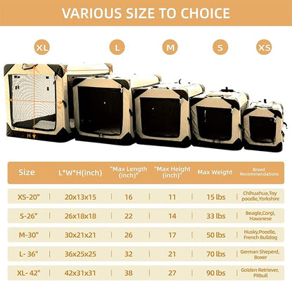 30 Inch Collapsible Dog Crate for Medium Dogs, 4-Door Foldable Soft Dog Kennel with Chew Proof Mesh Windows, Indoor & Outdoor Travel Dog Crate, Soft Side Dog Crate,Beige