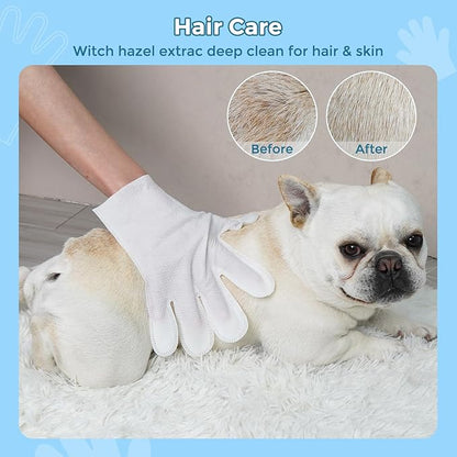 Pet Bathing Wipes for Dogs & Cats, Cleaning & Deodorizing Grooming Gloves, Nourish Fur Glove Wipes for Daily Care and Traveling, Rinse Free，4 Pack, 24 PCS