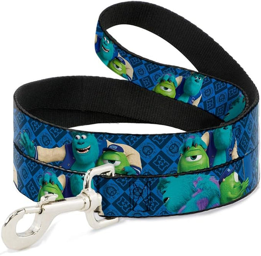 Buckle-Down Pet Leash - Monsters University Sulley & Mike Poses/Checkers Blue - 6 Feet Long - 1" Wide