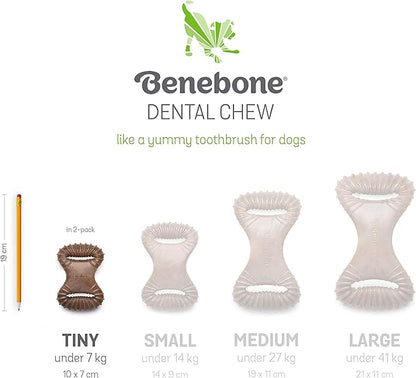 Benebone Tiny 2-Pack Dog Chew Toys, Made in USA, Real Bacon Flavor, Small