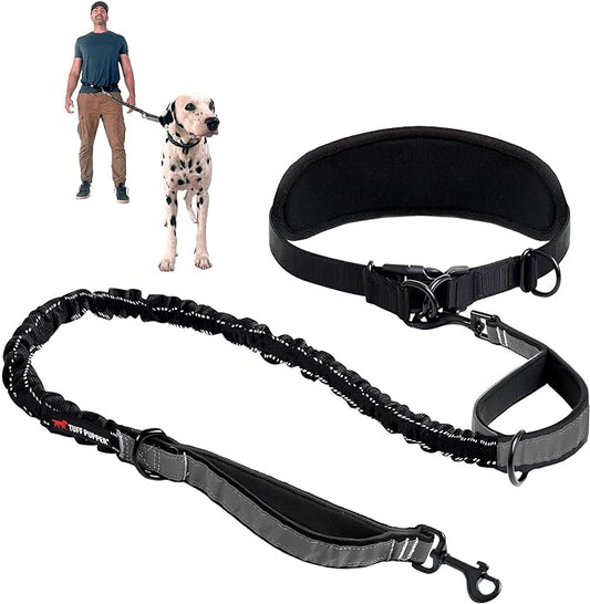 Tuff Pupper Heavy Duty Hands Free Dog Leash | One Large Dog Up to 125 lbs | Comfortable Shock Absorbing Bungee | Reflective Padded Handles | Lumbar Waist Belt 22-45" | Walking Jogging Running Leash