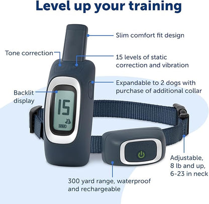 PetSafe 300 Yard Remote Training Collar Smaller Version for Small or Medium Dogs Choose from Tone, Vibration, or 15 Levels of Static Stimulation Medium Range Option for Training Off Leash Dogs