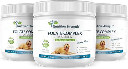 Folate for Dogs to Promote Cardiovascular & Prenatal Health, Support DNA Synthesis & Cell Maintenance, Folic Acid for Dogs with Zinc, Biotin, Iron & Vitamin B12, 120 Soft Chews
