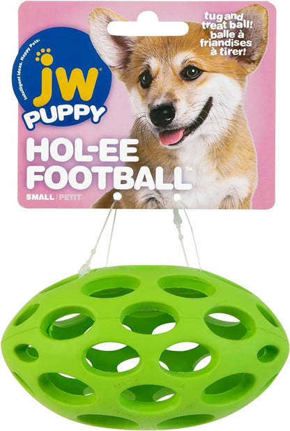 JW Pet Hol-ee Football Dog Toy Puzzle Ball, Natural Rubber, Small (5 Inch Length), Colors May Vary.