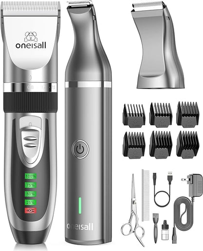 oneisall Dog Clippers and Dog Paw Trimmer Kit 2 in 1 Pet Cat Dog Grooming Kit Quiet Cordless Dog Clippers for Grooming Pet Hair Trimmers for Dogs Cats