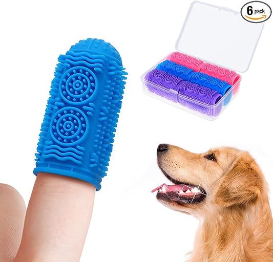 MEWTOGO Dog Toothbrush - Finger Toothbrush for Medium Large Dogs, 360° Food Grade Silicone Dog Tooth Brushing Kit with Storage Box for Dog Teeth Cleaning Dental Care, 6 Pcs