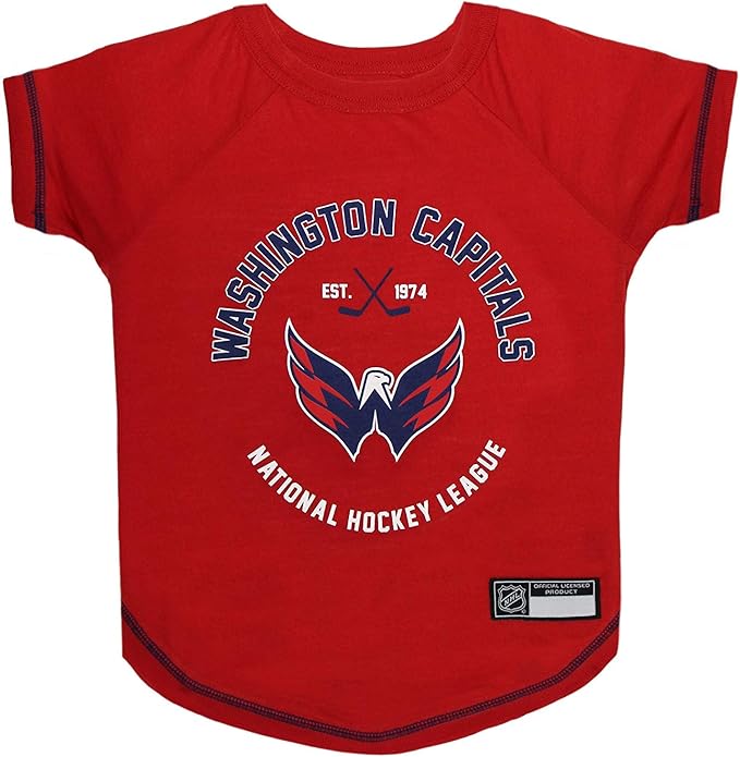 Pets First NHL Washington Capitals Tee Shirt for Dogs & Cats, X-Small. - are You A Hockey Fan? Let Your Pet Be an NHL Fan Too!