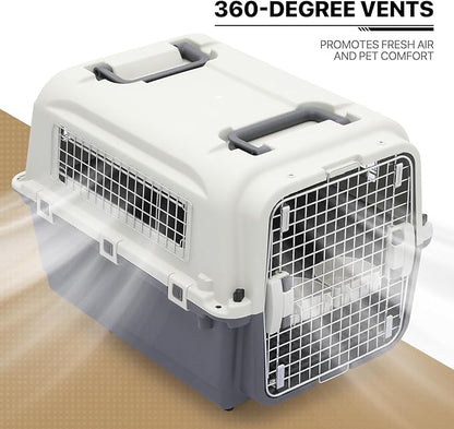 MoNiBloom 25.5-Inch Plastic Carrier with Wheels for Small Dogs and Cats, Multifunction Hard Cat Carrier Dog Kennel Ventilation and Security Lock Design for Pets up to 22 Pounds