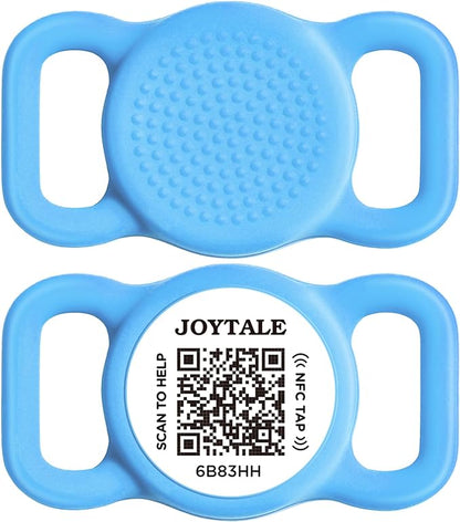 Joytale [ NO APP Required ] Silent Silicone QR Code Dog Tag, Slide On Dog Tags for 1 Inch Wide Collars or Vest, NFC Pet Online Profile, Scan QR to Send Location Alert Email, Sky Blue, M