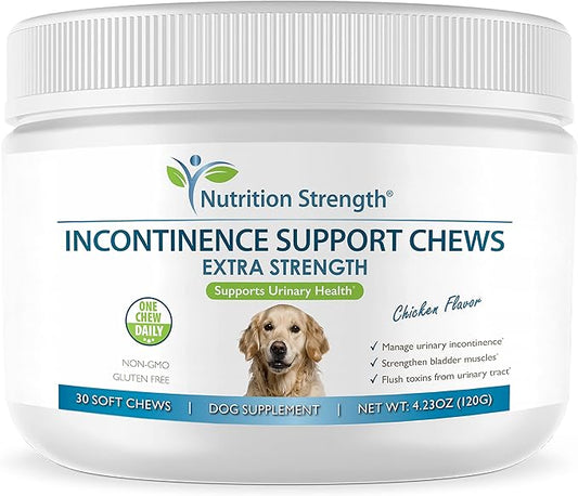 Dog Incontinence Support, Extra Strength Supplement for Dog Bladder Health, Organic Support for Dogs Leaking Urine, Promotes Dog Bladder Control, 30 Soft Chews