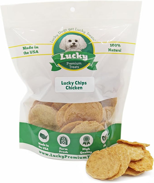 Lucky Premium Treats Chicken Lucky Chips for Dogs – Healthy Chicken Dog Treats Made in USA – Single Ingredient Dehydrated Chicken Jerky Dog Treats – 12 oz Bag