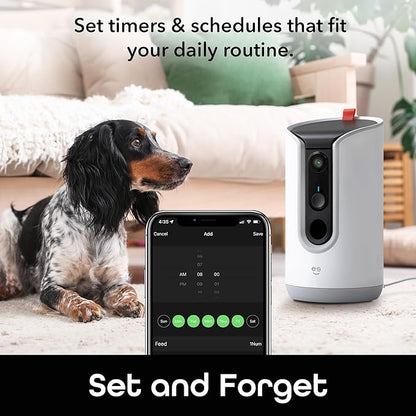 Geeni Pet Treat Dispenser with Camera - 2K HD WiFi Enabled, Dog and Cat Automatic Smart Feeder, Two-Way Audio, Night Vision, Auto-Follow, Remote Access with App, Alexa and Google Compatible, White