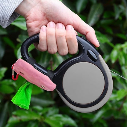 Dog Poop Bag Holder, Portable Dog Poop Bag Dispenser with 1 Metal Clip, Pink Button Canvas Poop Pag Polders for Leashes