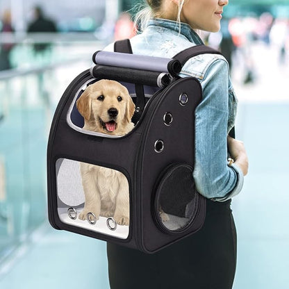 Expandable Pet Carrier Backpack for Cats, Dogs and Small Animals, Portable Pet Travel Carrier, Super Ventilated Design, Airline Approved, Ideal for Traveling/Hiking/Camping, Black