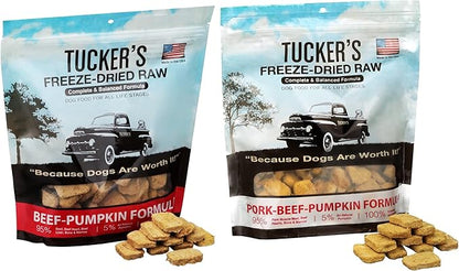 Tucker's Raw Frozen Freeze Dried Raw Dog Food, Beef & Pumpkin Formula and Pork, Beef Variety Pack of 2