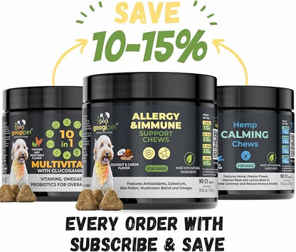 Googipet Dog Allergy Chews -Dog Allergy Relief & Itchy Skin Relief -Dog Skin & Coat Supplement +Bee Pollen, Colostrum for Dogs, Coconut Oil, Probiotics, & Omega 3 Fish Oil for Dogs Itching Skin Relief