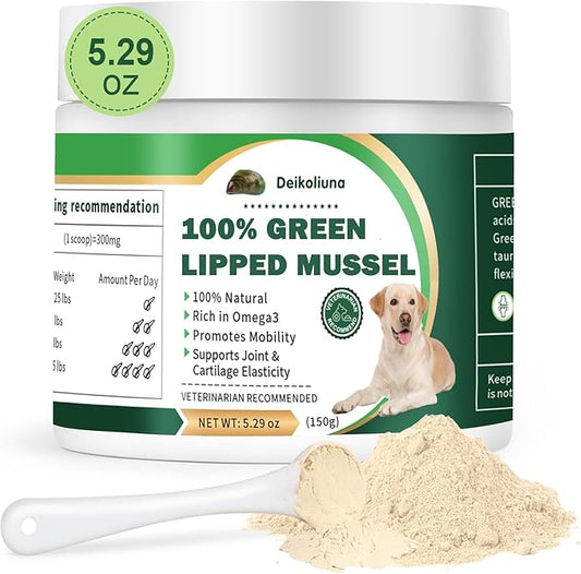 Green Lipped Mussels for Dogs & Cats, Dog Joint Supplement Powder Supports Joints, Tendons, Ligaments, Muscles, Green Lippled Mussels Powder for Pets Promote Normal Mobility & Flexibility (5.29 oz)