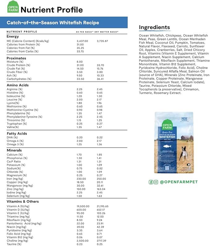 Open Farm Catch-of-The-Season Whitefish Grain-Free Dry Dog Food, Sustainably Caught Fish Recipe with Non-GMO Superfoods and No Artificial Flavors or Preservatives, 22 lbs