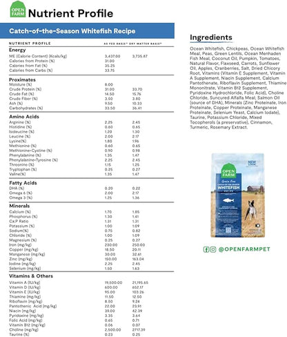 Open Farm Catch-of-The-Season Whitefish Grain-Free Dry Dog Food, Sustainably Caught Fish Recipe with Non-GMO Superfoods and No Artificial Flavors or Preservatives, 22 lbs
