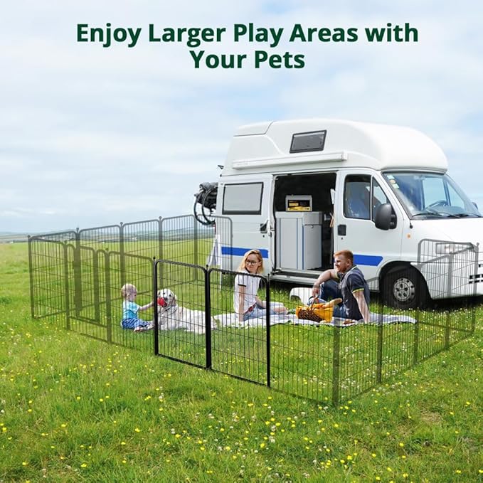 PawGiant Dog Fence Playpen 24”/32”/40” Indoor Outdoor for Small/Medium/Large Dogs, Metal Pet Puppy Cat Exercise Fencing Gate Crate Cage Outside RV, Camping, Yard, Garden (2 Panel, 27" W x 40" H)