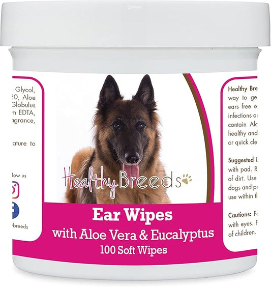 Healthy Breeds Belgian Tervuren Ear Cleaning Wipes with Aloe & Eucalyptus for Dogs 100 Count