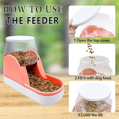 kathson Automatic Dog Food Feeder Gravity Cat Food Dispenser Large Capacity Pet Self Feeding Station Bowl Dish for Small and Medium Dogs Cats，1 Gallon，Pink