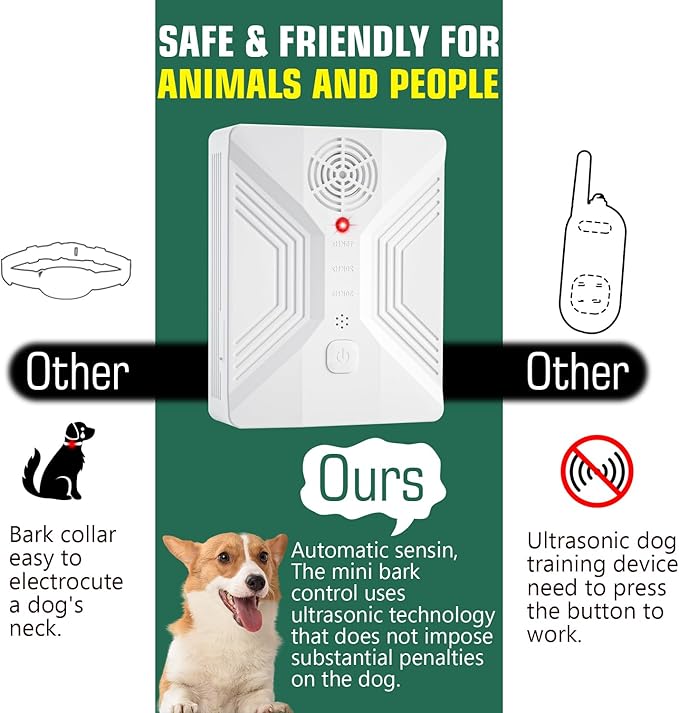 Anti Barking Device, Ultrasonic Bark Box wirh 3 Modes, Rechargeable Dog Bark Deterrent Devices Indoor & Outdoor, Dog Barking Stopper for Dogs Training & Behavior Aids
