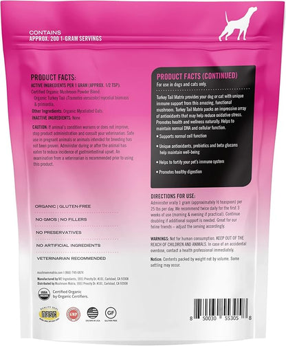 Om Mushroom Matrix Pet - Canine | Turkey Tail | USA Grown Human-Grade Organic Mushroom Powder Pet Supplement | Immunity Support & Holistic Defense for Dogs & Cats | 200 Grams, 7.1 oz