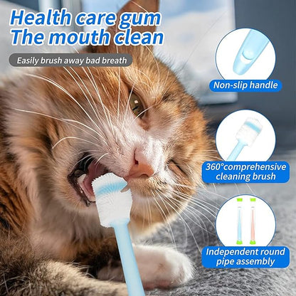 2 pcs Small dog & Cat Toothbrush 360 Degree Soft Silicone, Cat Dental Care, Pet Toothbrush, Oral Hygiene, Easy to Handle, Deep Clean, Independent Packaging, light sky blue & light pink (2 Pack Green)