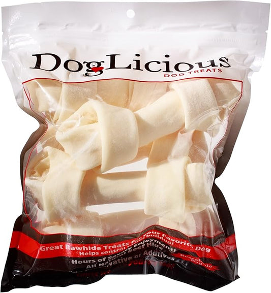 Natural Rawhide Bones for Dogs, Long Lasting Dog Chews, White Knotted Bones Chew Treats 6”-7” (Pack of 5) (50860)