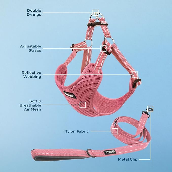 Best Pet Supplies Voyager Adjustable Dog Harness Leash Set with Reflective Stripes for Walking Heavy-Duty Full Body No Pull Vest with Leash D-Ring, Breathable All-Weather - Harness (Pink), XL