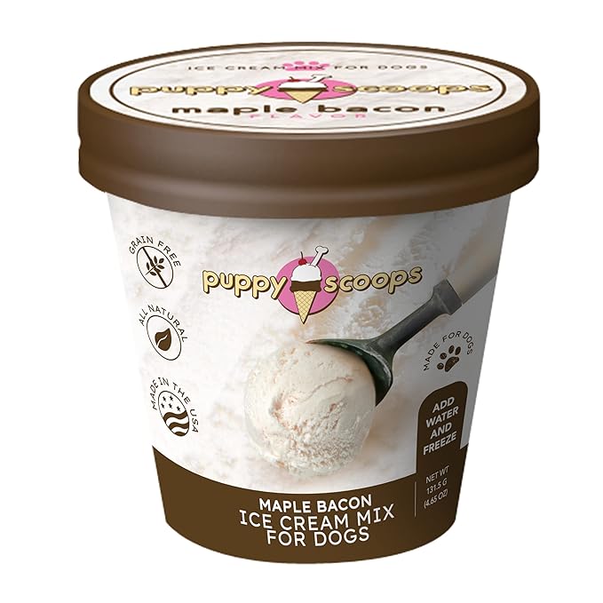 Puppy Cake Cake and Ice Cream All Natural Fluffy & Moist Dog Birthday Cake Kit in with Peanut Butter, Your Choice of Ice Cream Mix, Bone Silicone Pan and 24 Candles (Bacon) Made in USA