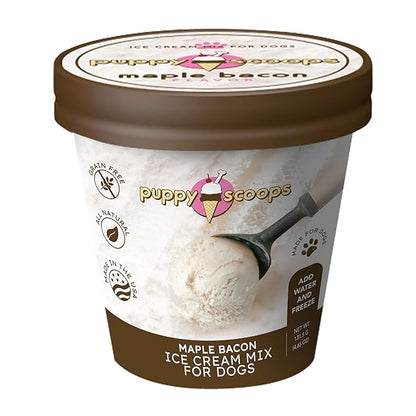 Puppy Cake Cake and Ice Cream All Natural Fluffy & Moist Dog Birthday Cake Kit in with Peanut Butter, Your Choice of Ice Cream Mix, Bone Silicone Pan and 24 Candles (Bacon) Made in USA