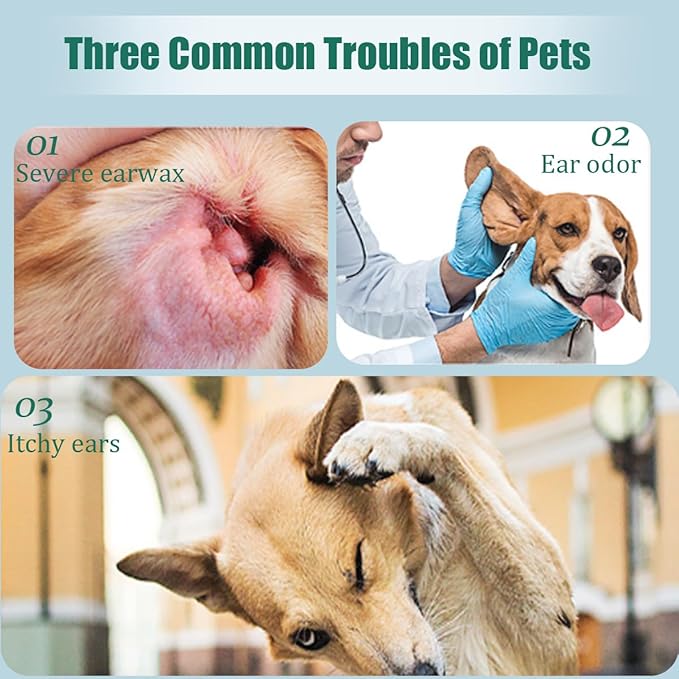 Pet Ear Wipes Kit Cat and Dog Ear Cleaner Wipes Multipurpose Grooming 50Pcs Finger Wipes+150Pcs Cleansing Pads+56Pcs Gourd Shaped Cotton Swabs Odor Control Reduce Dirt and Itch Relief